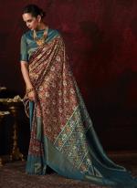 Softy Silk Maroon Blue Party Wear Digital Printed Saree